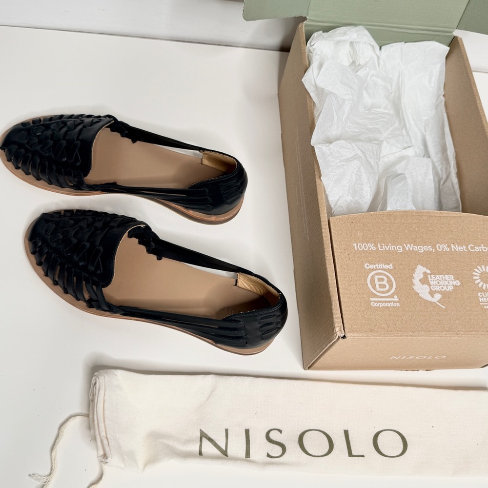 Nisolo Women's Black Woven Leather Huaraches - new size 8 - Picture 2 of 10